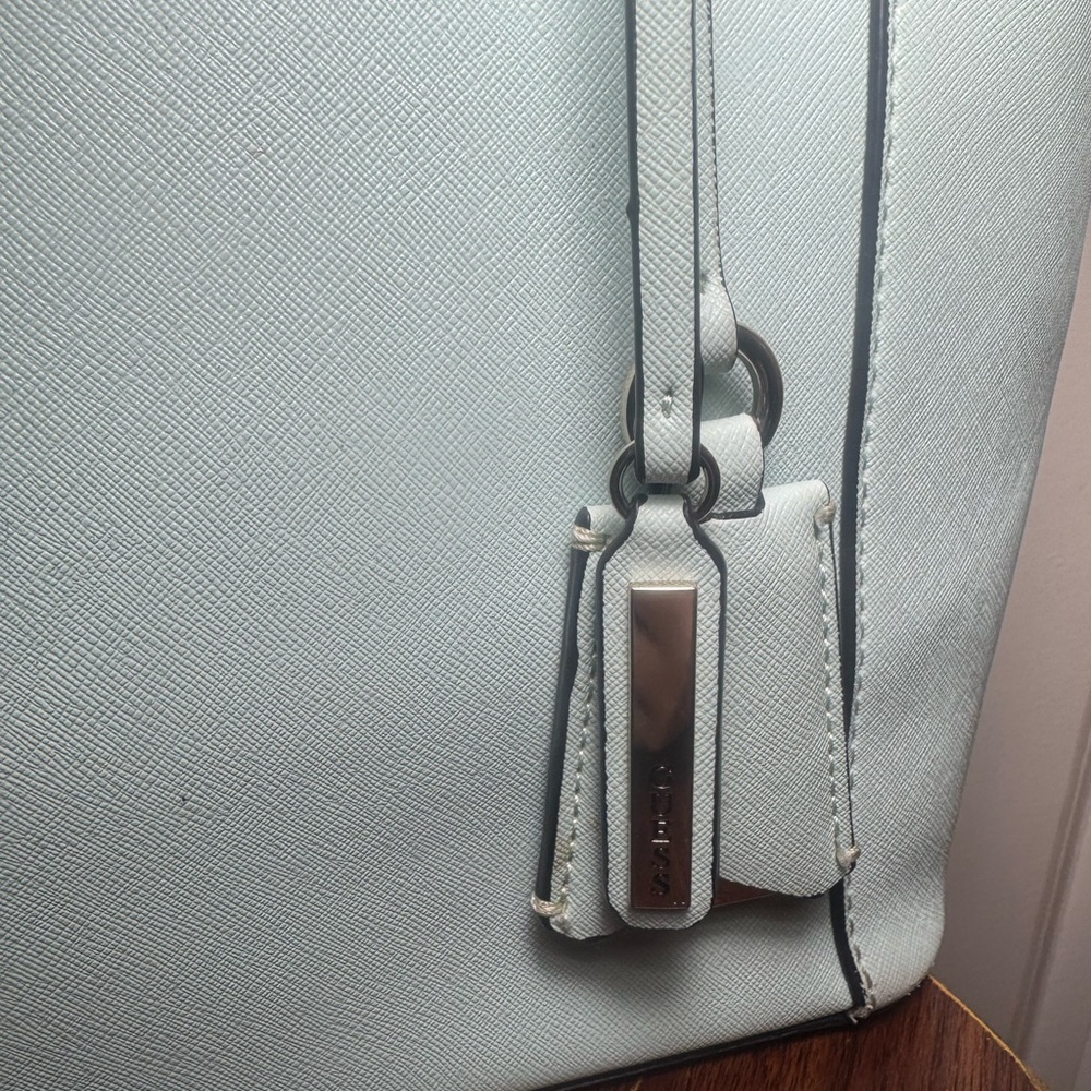 GUESS 1981 Teal Structured Tote Bag Large Zip Top Work Shoulder Purse - Picture 2 of 9